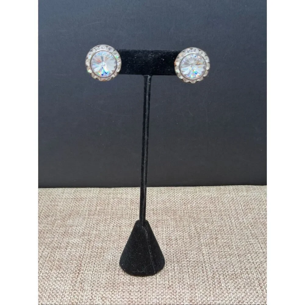 Large Crystal Statement Stud Earrings Round Rhinestone Posts - Picture 1 of 7